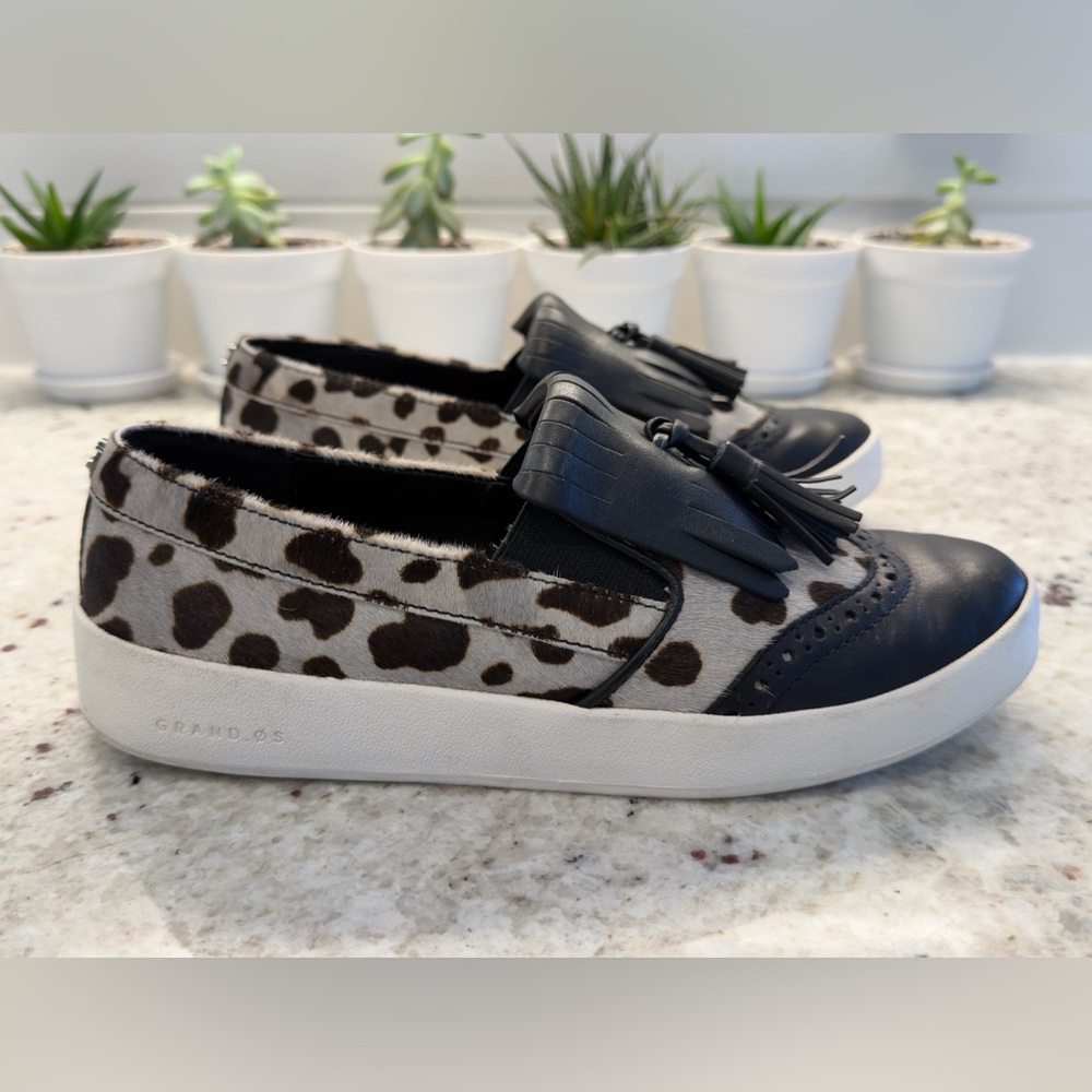 Cole Haan Grand.OS Leopard Calf Hair Tassel Loafer Sneakers | Size 8B